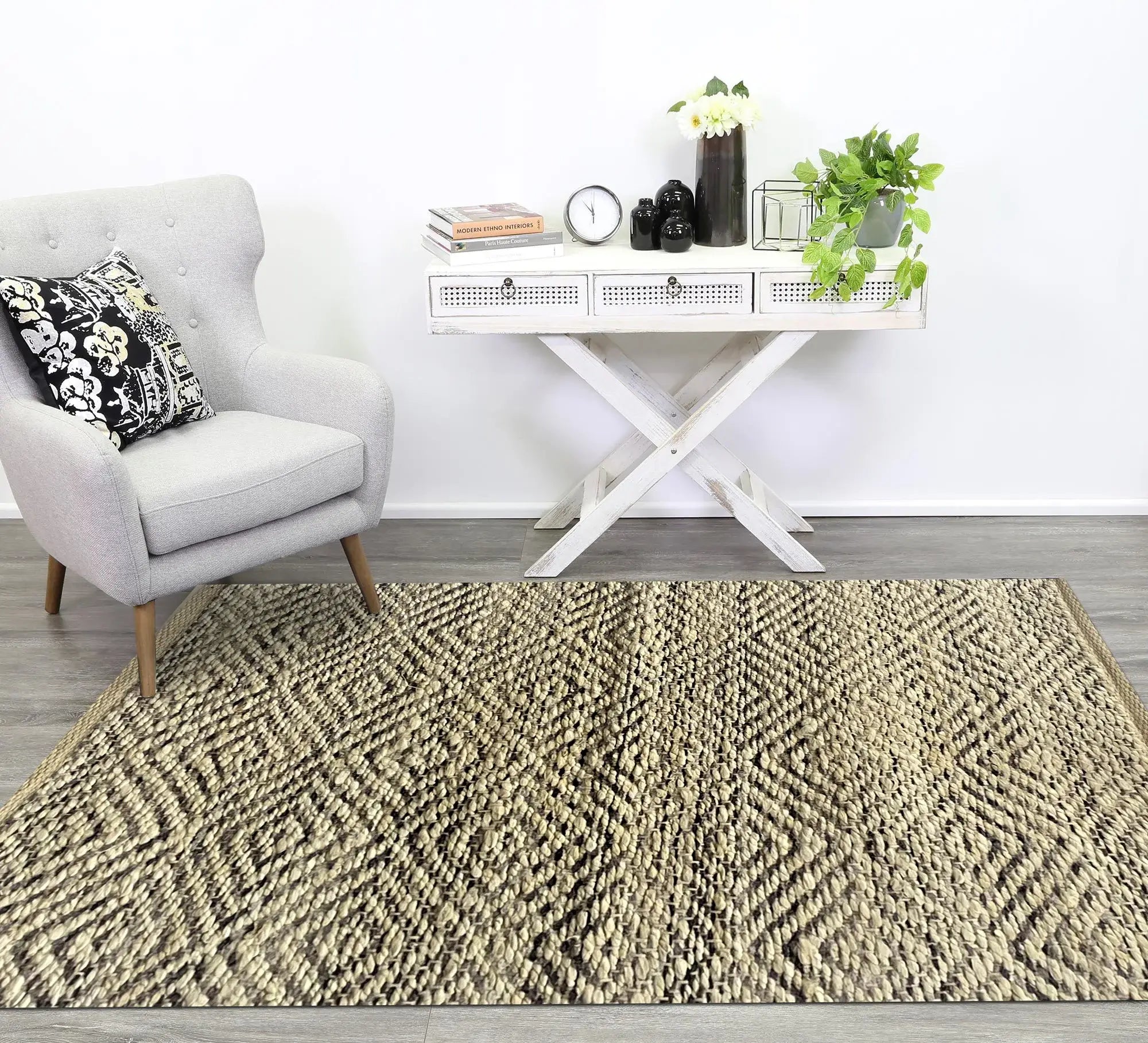 2' X 4' Natural And Gray Jute Geometric Hand Woven Area Rug - Homeroots - Flyclothing LLC