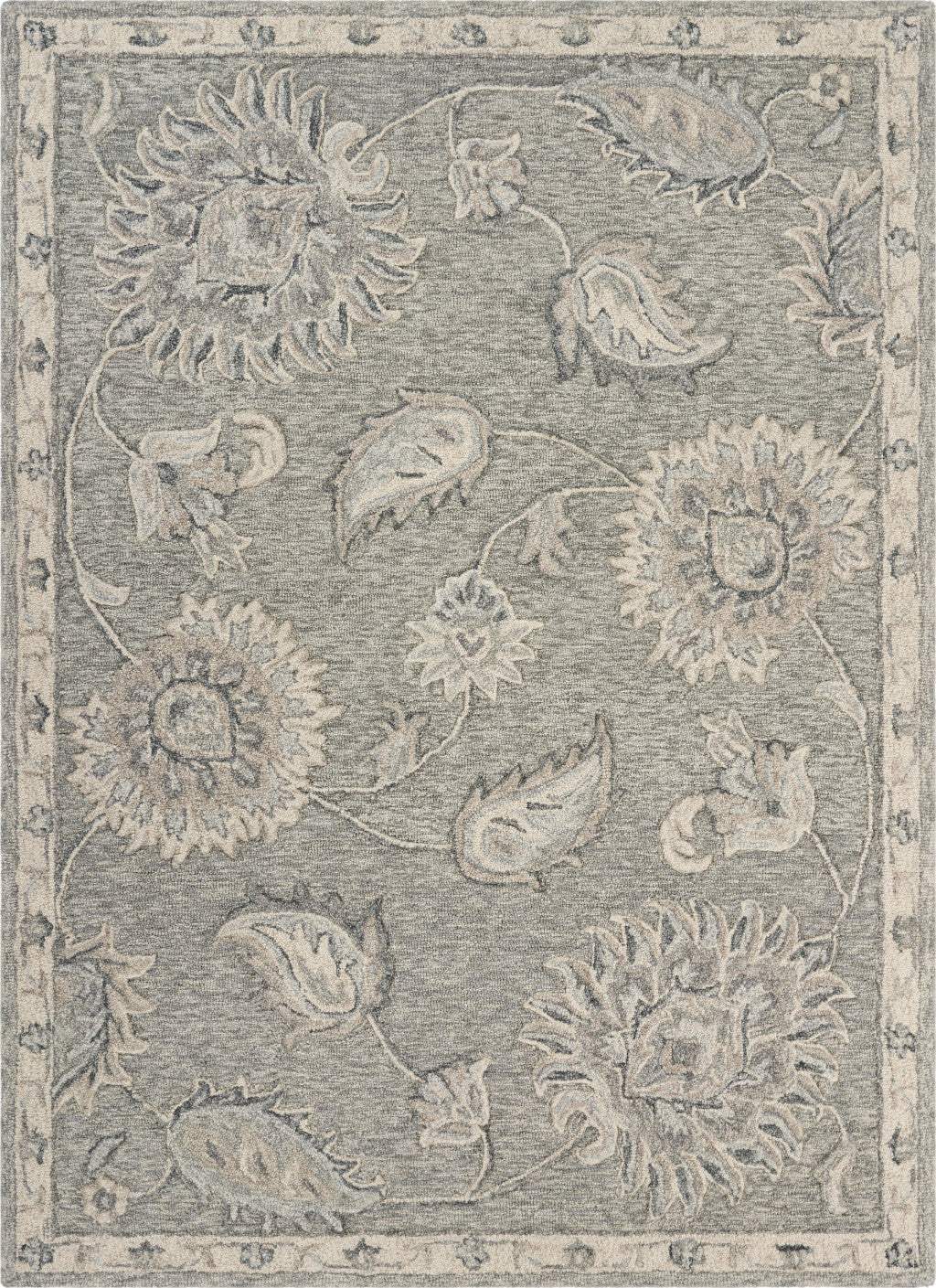 2' X 3' Gray And Blue Wool Floral Hand Tufted Area Rug - Homeroots - Flyclothing LLC