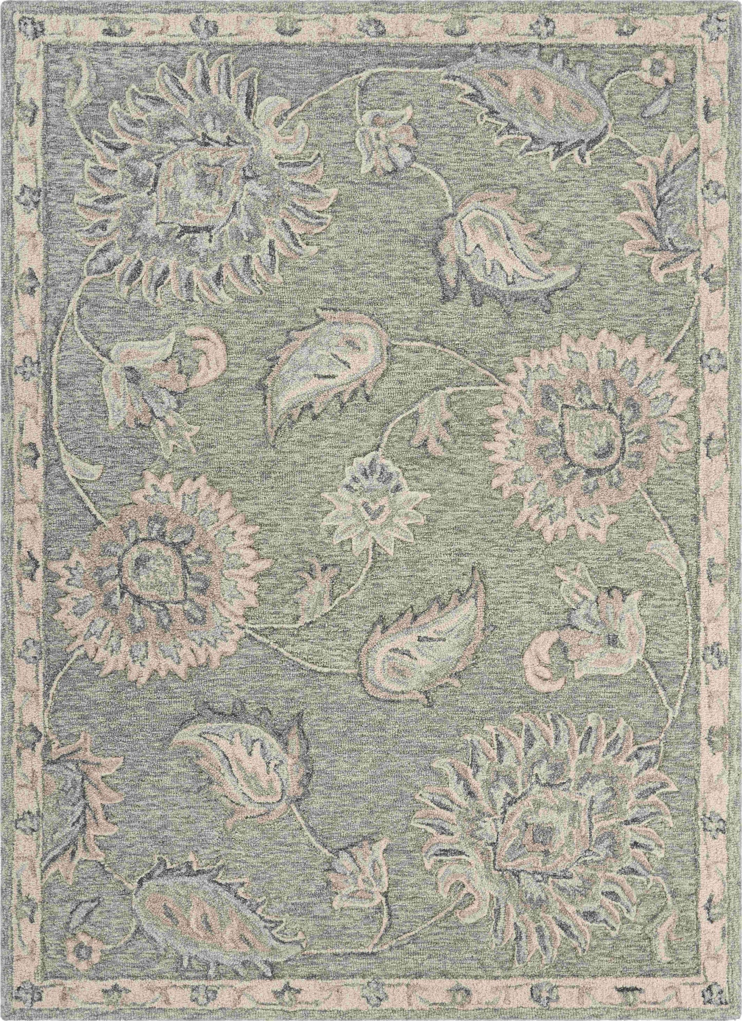 2' X 3' Gray And Blue Wool Floral Hand Tufted Area Rug - Homeroots - Flyclothing LLC