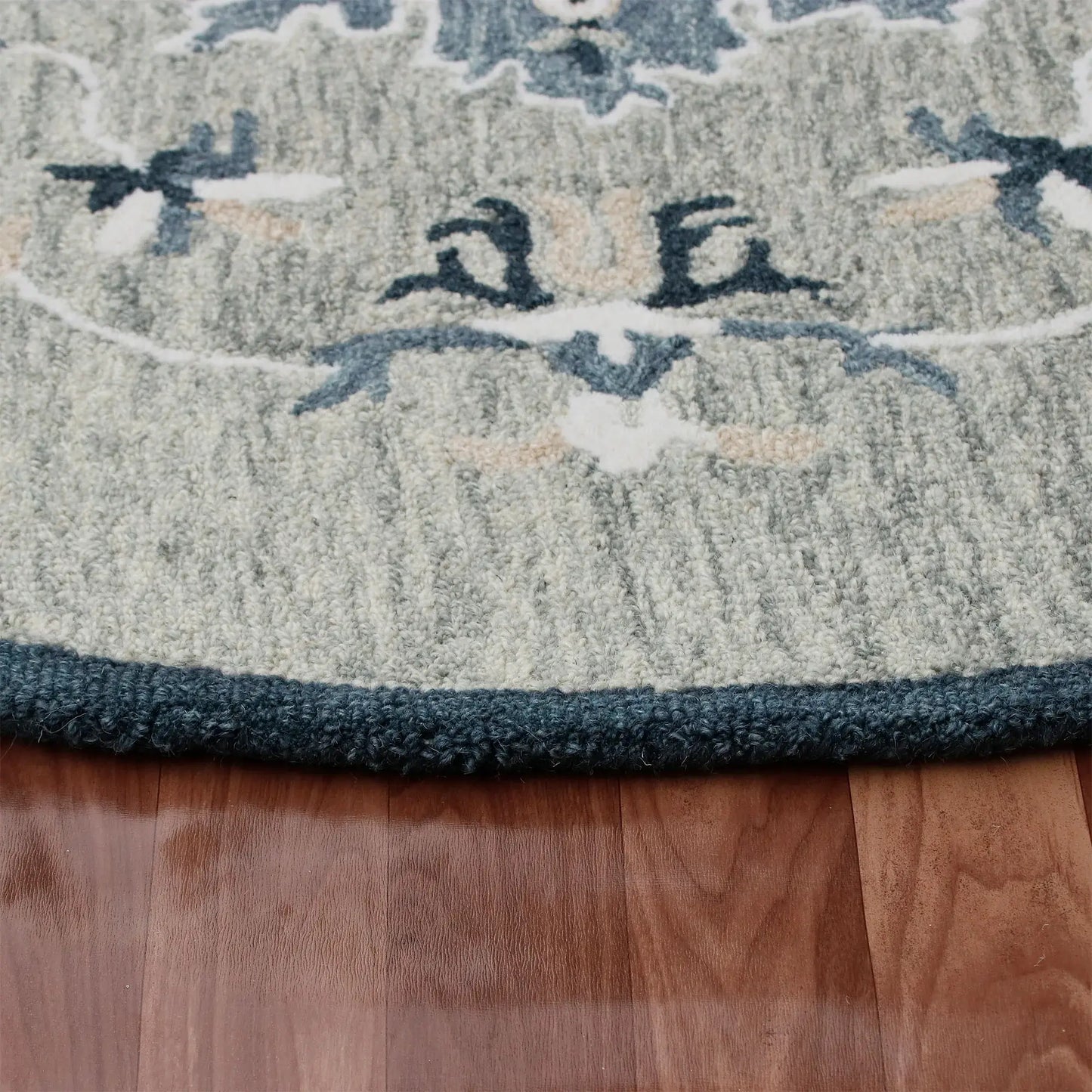7' Blue And Gray Wool Medallion Hand Tufted Round Rug - Homeroots - Flyclothing LLC
