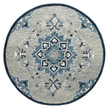 7' Blue And Gray Wool Medallion Hand Tufted Round Rug - Homeroots - Flyclothing LLC