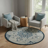 7' Blue And Gray Wool Medallion Hand Tufted Round Rug - Homeroots - Flyclothing LLC