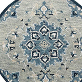 3' Blue And Gray Wool Medallion Hand Tufted Round Rug - Homeroots - Flyclothing LLC