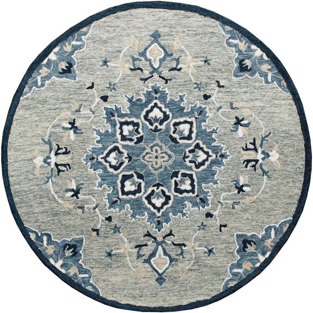 3' Blue And Gray Wool Medallion Hand Tufted Round Rug - Homeroots - Flyclothing LLC
