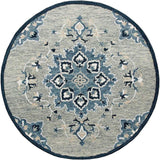 3' Blue And Gray Wool Medallion Hand Tufted Round Rug - Homeroots - Flyclothing LLC