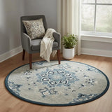 3' Blue And Gray Wool Medallion Hand Tufted Round Rug - Homeroots - Flyclothing LLC
