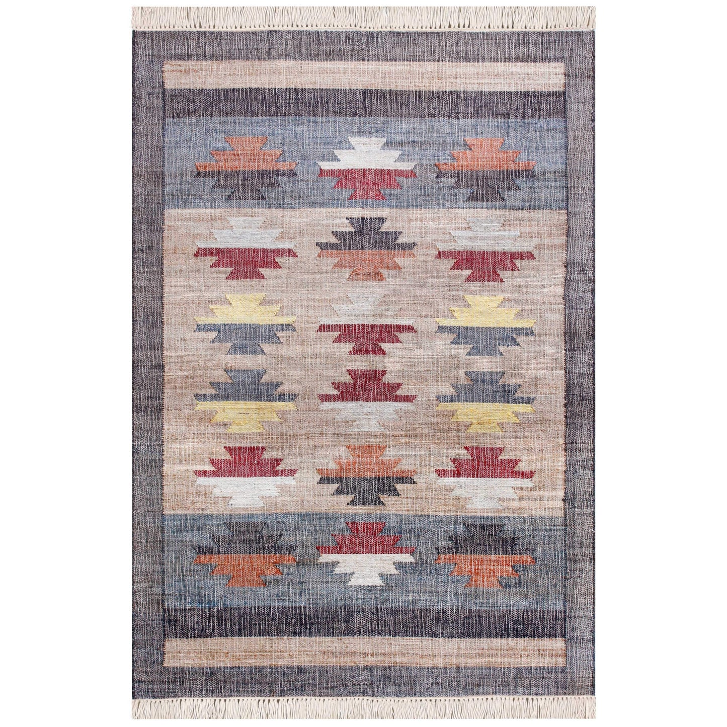 2' X 3' Blue Gray And Tan Tribal Hand Woven Area Rug With Fringe - Homeroots - Flyclothing LLC