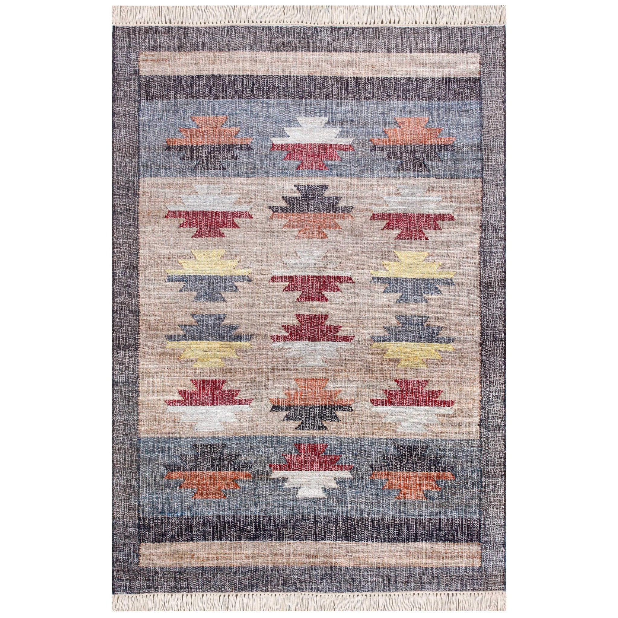 2' X 3' Blue Gray And Tan Tribal Hand Woven Area Rug With Fringe - Homeroots - Flyclothing LLC