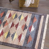 2' X 3' Blue Gray And Tan Tribal Hand Woven Area Rug With Fringe - Homeroots - Flyclothing LLC