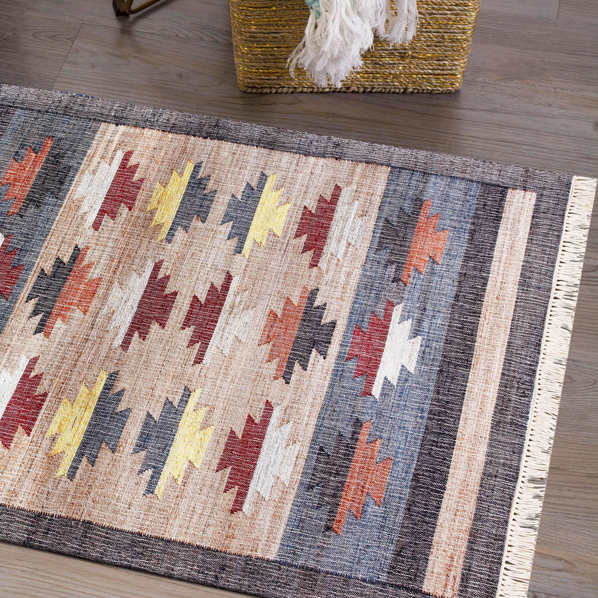2' X 3' Blue Gray And Tan Tribal Hand Woven Area Rug With Fringe - Homeroots - Flyclothing LLC