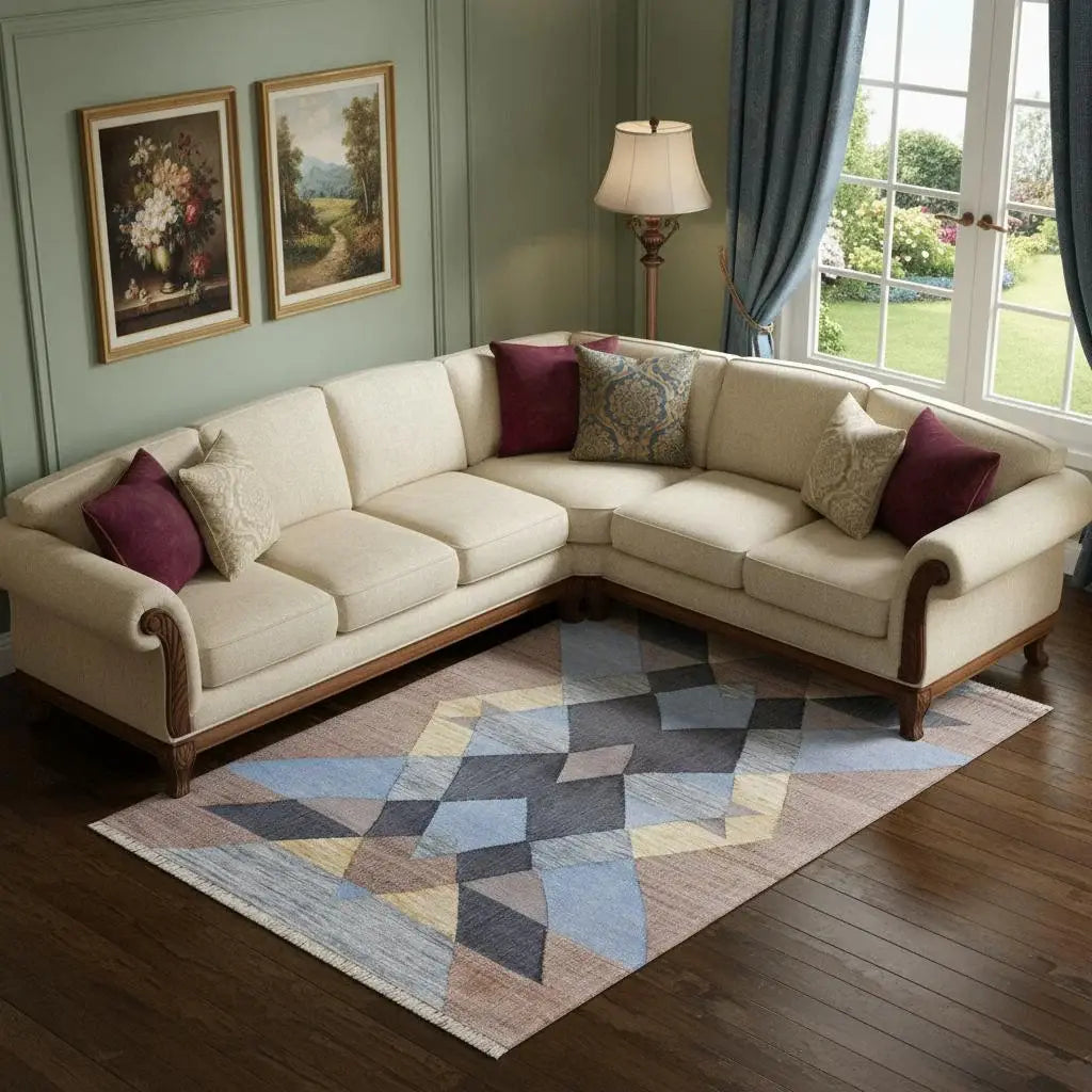 8' X 10' Blue Gray And Tan Geometric Hand Woven Area Rug With Fringe - Homeroots - Flyclothing LLC