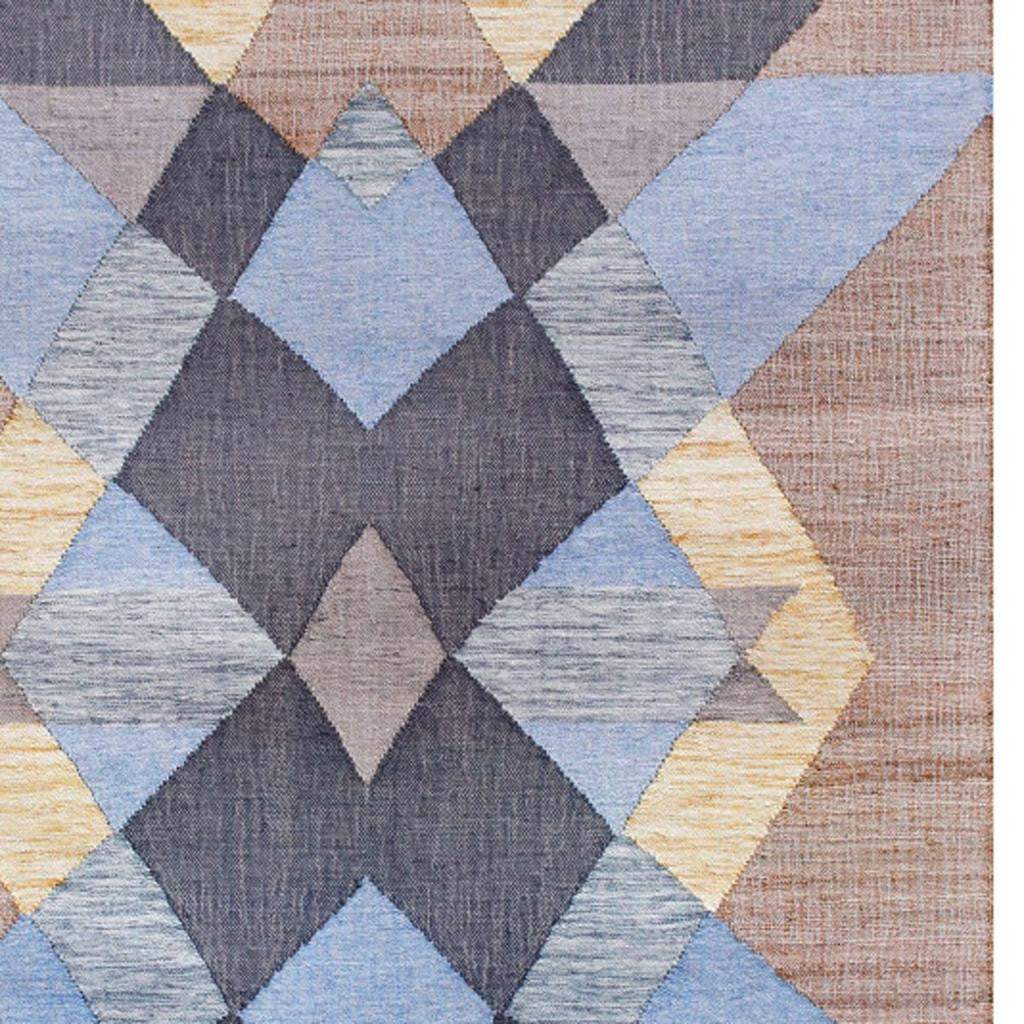 8' X 10' Blue Gray And Tan Geometric Hand Woven Area Rug With Fringe - Homeroots - Flyclothing LLC
