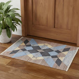2' X 3' Blue Gray And Tan Geometric Hand Woven Area Rug With Fringe - Homeroots - Flyclothing LLC