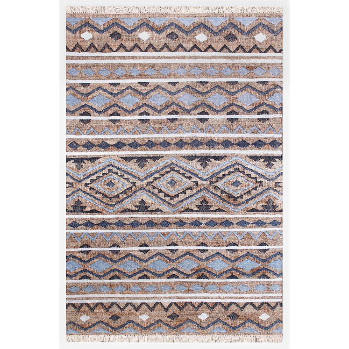 6' X 9' Blue Gray And Tan Geometric Hand Woven Area Rug With Fringe - Homeroots - Flyclothing LLC