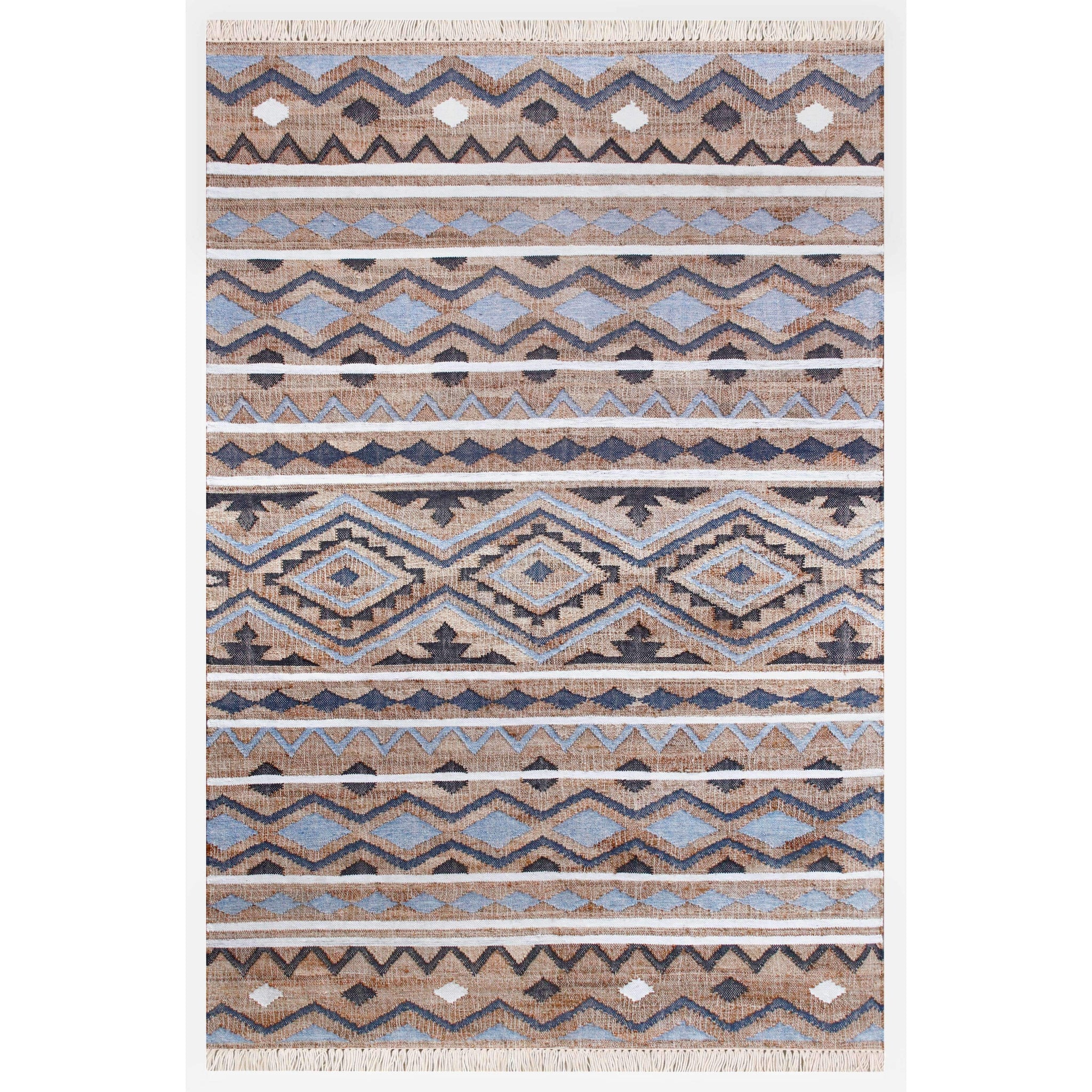 6' X 9' Blue Gray And Tan Geometric Hand Woven Area Rug With Fringe - Homeroots - Flyclothing LLC