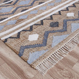 6' X 9' Blue Gray And Tan Geometric Hand Woven Area Rug With Fringe - Homeroots - Flyclothing LLC