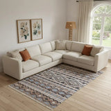 6' X 9' Blue Gray And Tan Geometric Hand Woven Area Rug With Fringe - Homeroots - Flyclothing LLC
