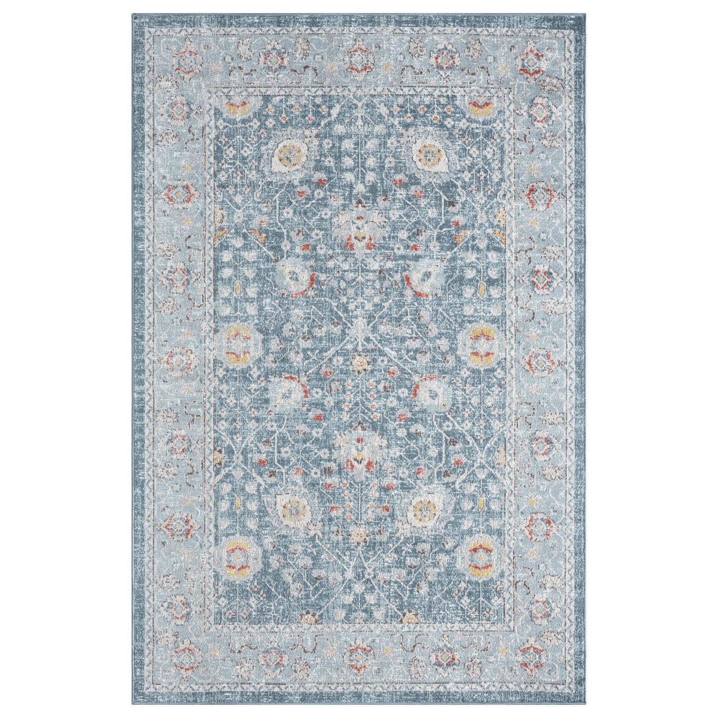 4' X 6' Blue And Ivory Floral Area Rug With UV Protection - Homeroots - Flyclothing LLC
