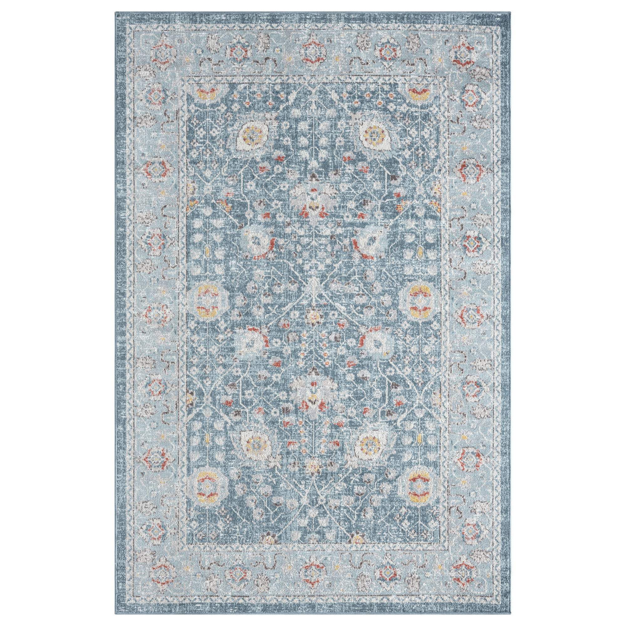 4' X 6' Blue And Ivory Floral Area Rug With UV Protection - Homeroots - Flyclothing LLC