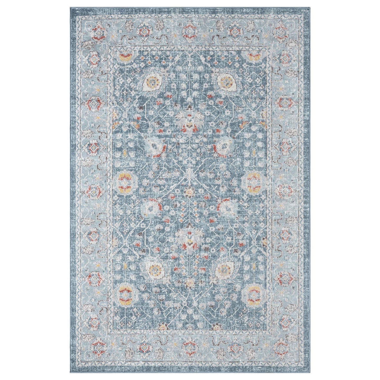 4' X 6' Blue And Ivory Floral Area Rug With UV Protection - Homeroots - Flyclothing LLC