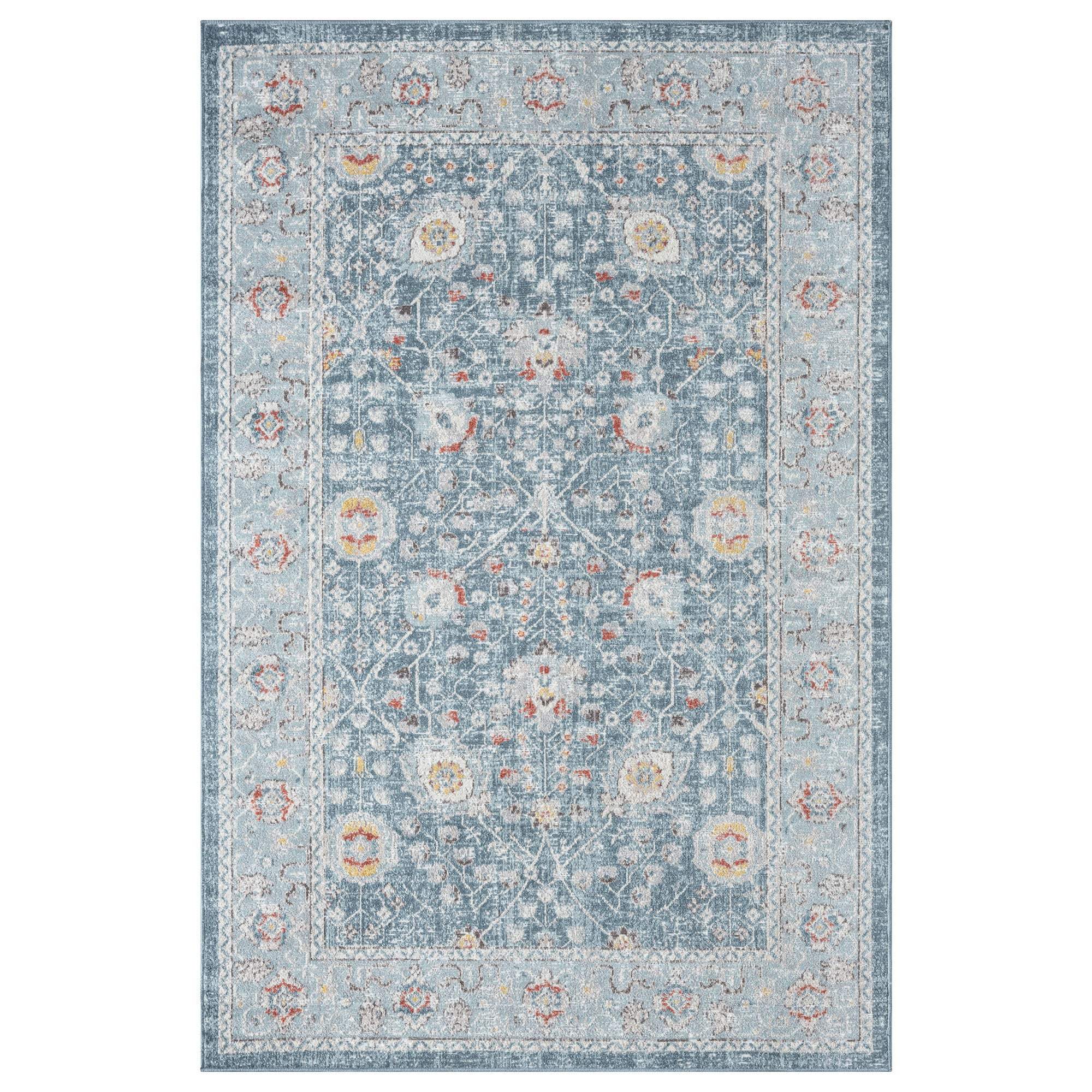 4' X 6' Blue And Ivory Floral Area Rug With UV Protection - Homeroots - Flyclothing LLC