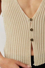 Button Down V-Neck Sweater Vest - Trendsi - Flyclothing LLC