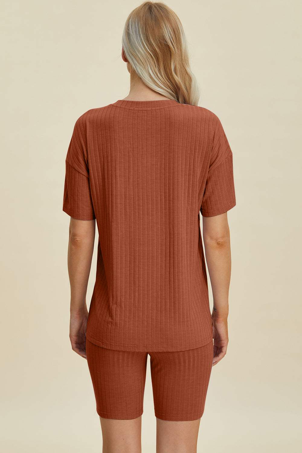 Basic Bae Full Size Ribbed V-Neck Short Sleeve Top and Shorts Set - Trendsi - Flyclothing LLC