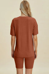 Basic Bae Full Size Ribbed V-Neck Short Sleeve Top and Shorts Set - ShopBasicbae - Flyclothing LLC