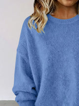 Full Size Round Neck Dropped Shoulder Sweater Plus Size - Trendsi - Flyclothing LLC