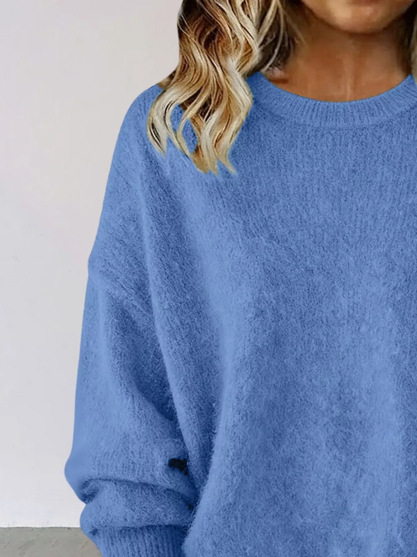 Full Size Round Neck Dropped Shoulder Sweater Plus Size - Trendsi - Flyclothing LLC