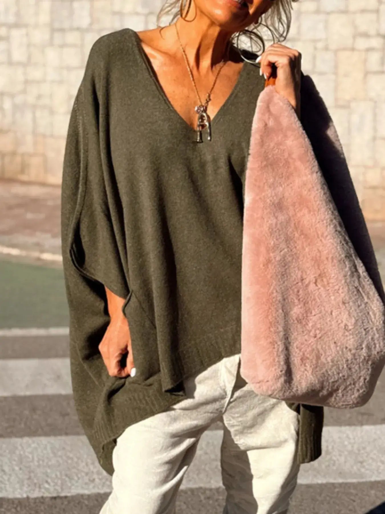 Ribbed Hem V-Neck Sweater - Trendsi - Flyclothing LLC