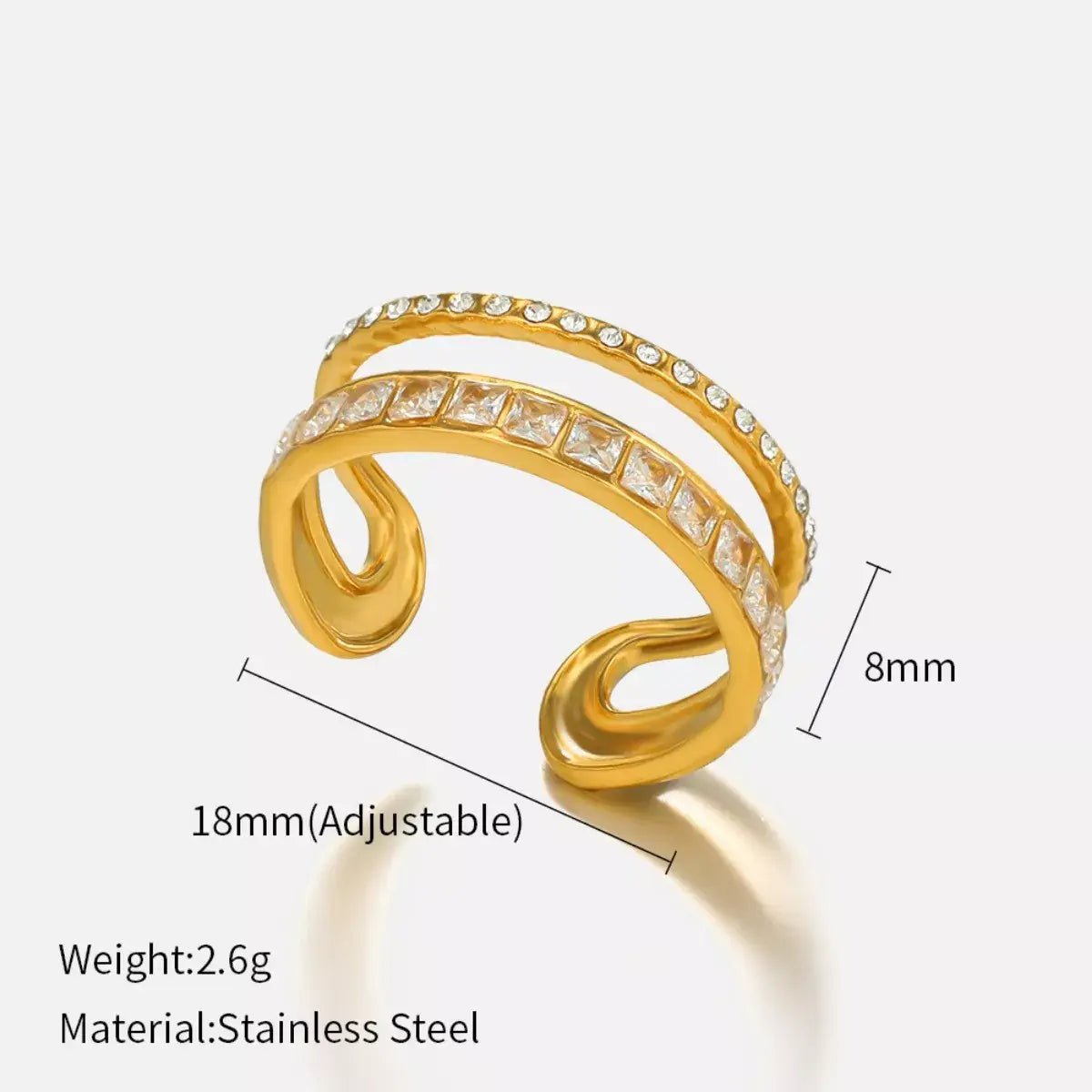 18K Gold-Plated Rhinestone Open Ring - Trendsi - Flyclothing LLC