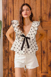 SO ME Bow Texture Jacquard Woven Top with Scallop and Tie - Trendsi - Flyclothing LLC