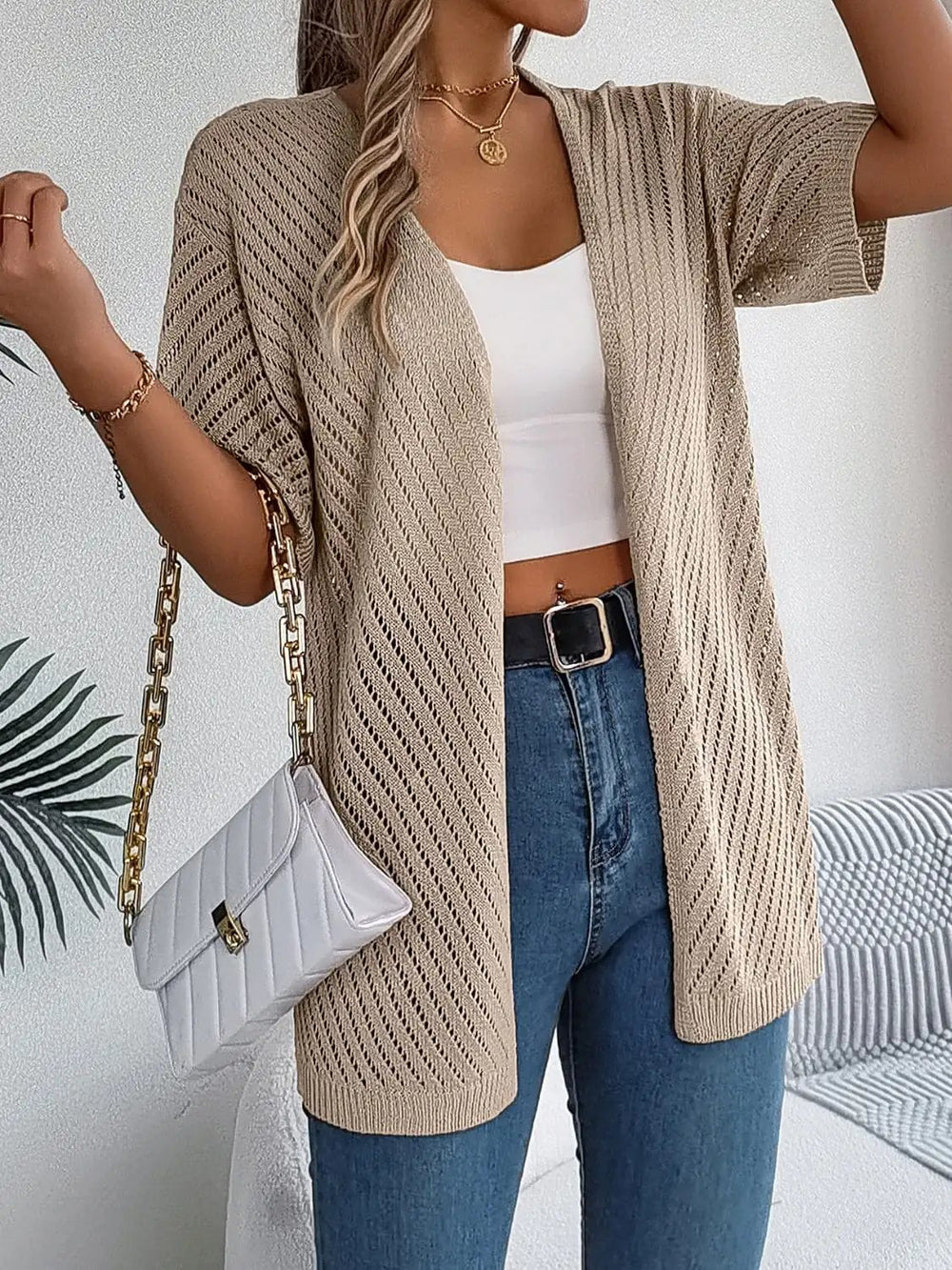 Openwork Open Front Half Sleeve Cardigan - Trendsi