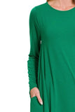 Zenana Long Sleeve Flare Dress With Pockets - Trendsi