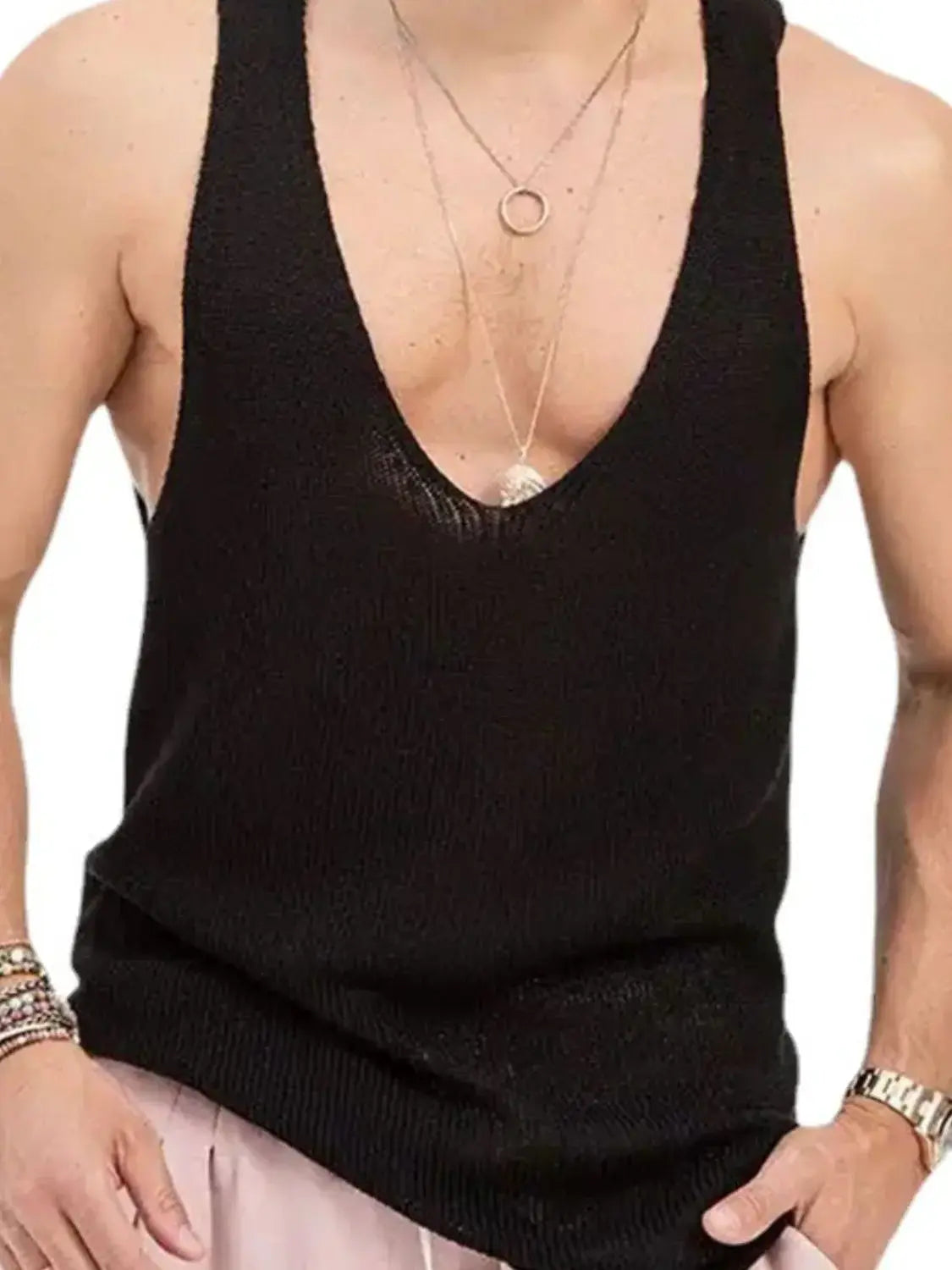 Men's Plus Size V-Neck Wide Strap Tank - Trendsi - Flyclothing LLC