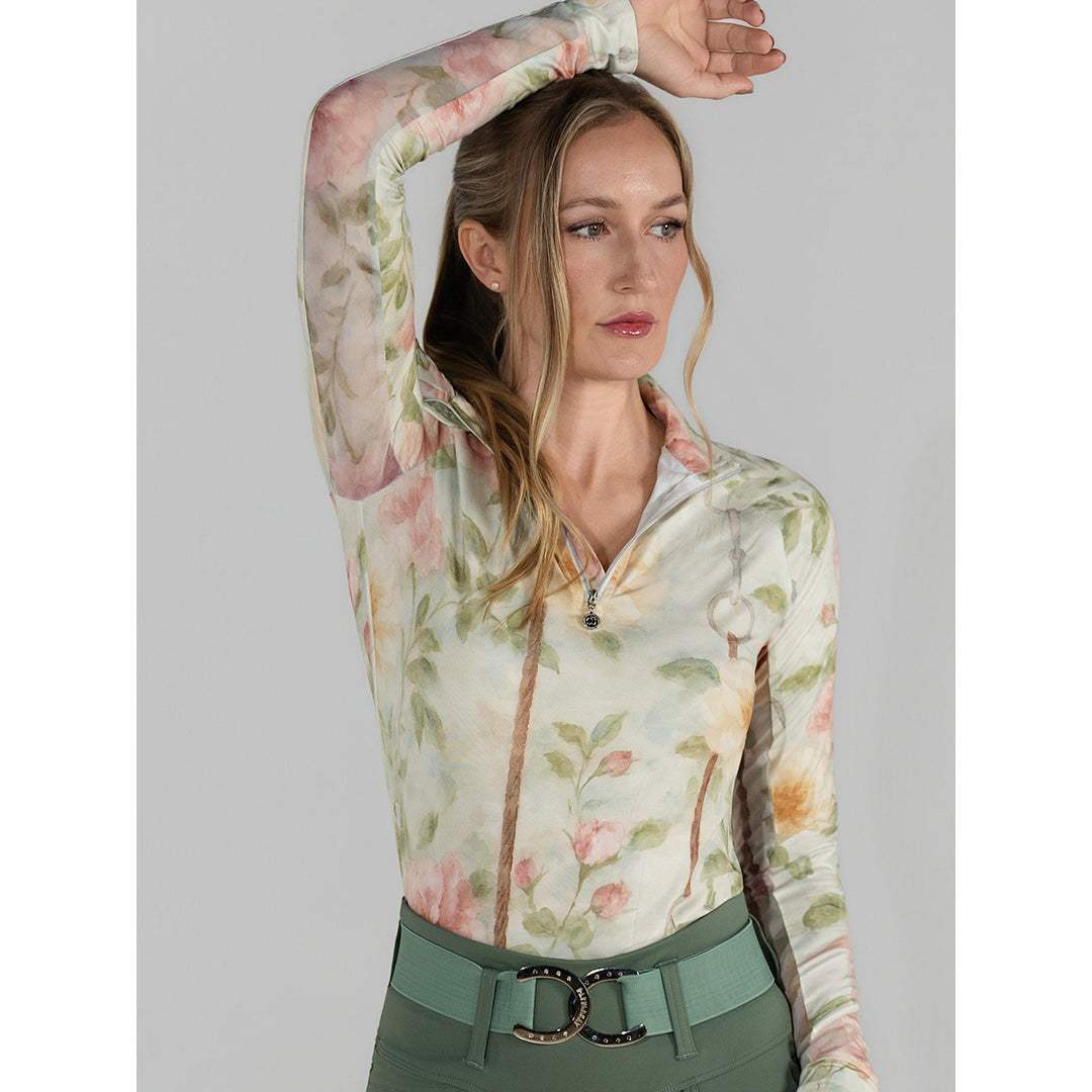 Dapplebay Vintage Floral 1/4 Zip LS Riding Top - Breeches.com - Flyclothing LLC