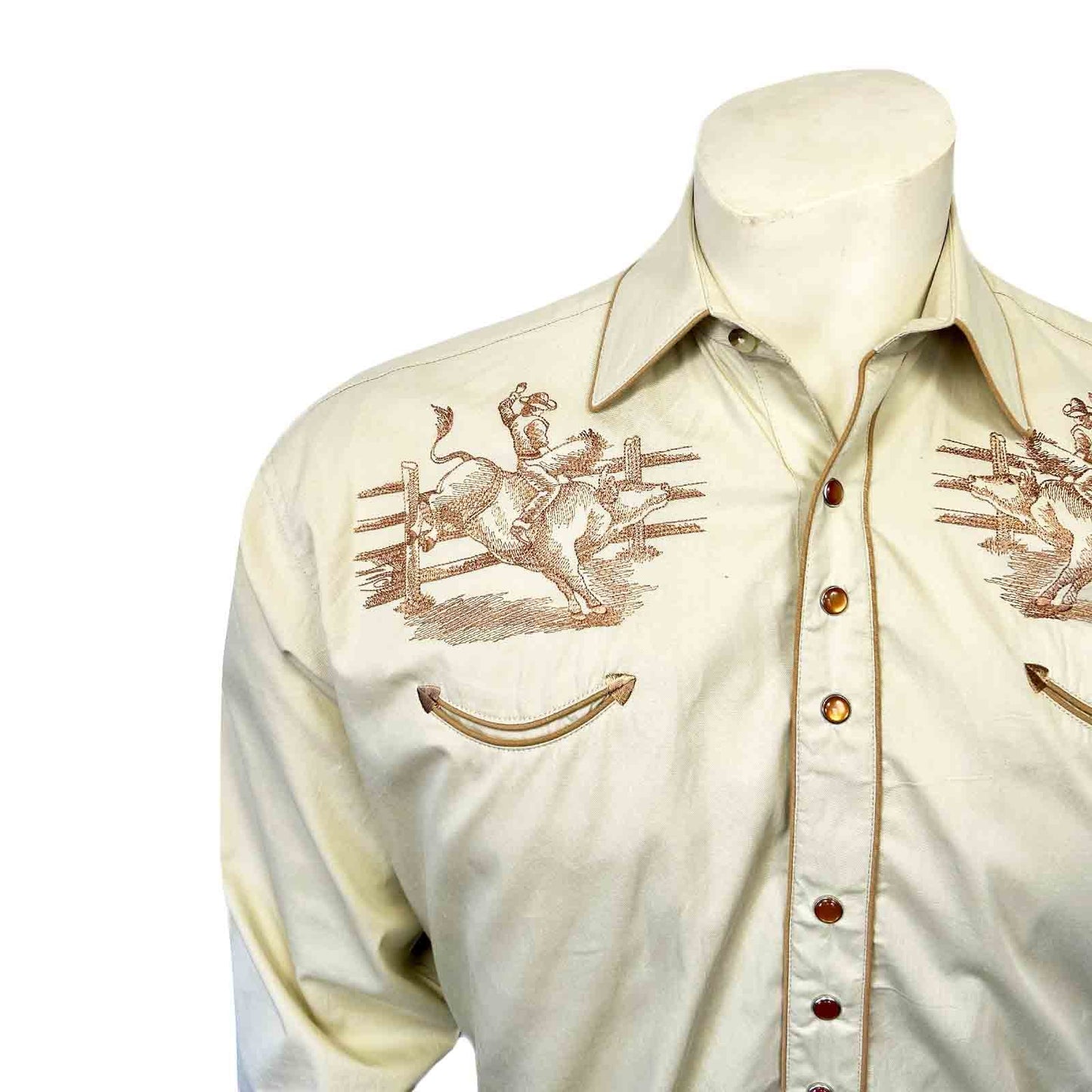 Rockmount Ranch Wear Men's Khaki Vintage Bull Rider Embroidery - Rockmount Clothing - Flyclothing LLC