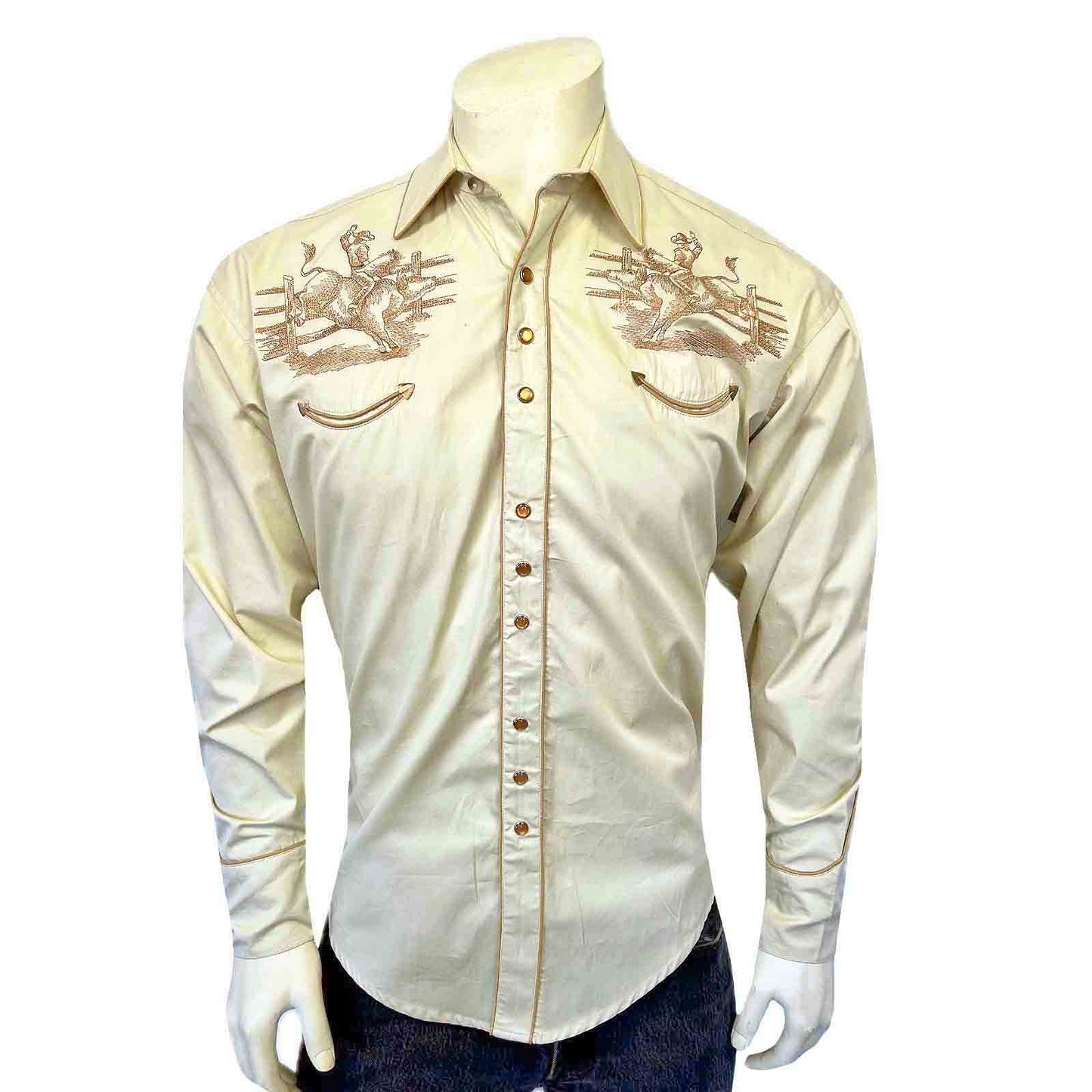 Rockmount Ranch Wear Men's Khaki Vintage Bull Rider Embroidery - Rockmount Clothing - Flyclothing LLC