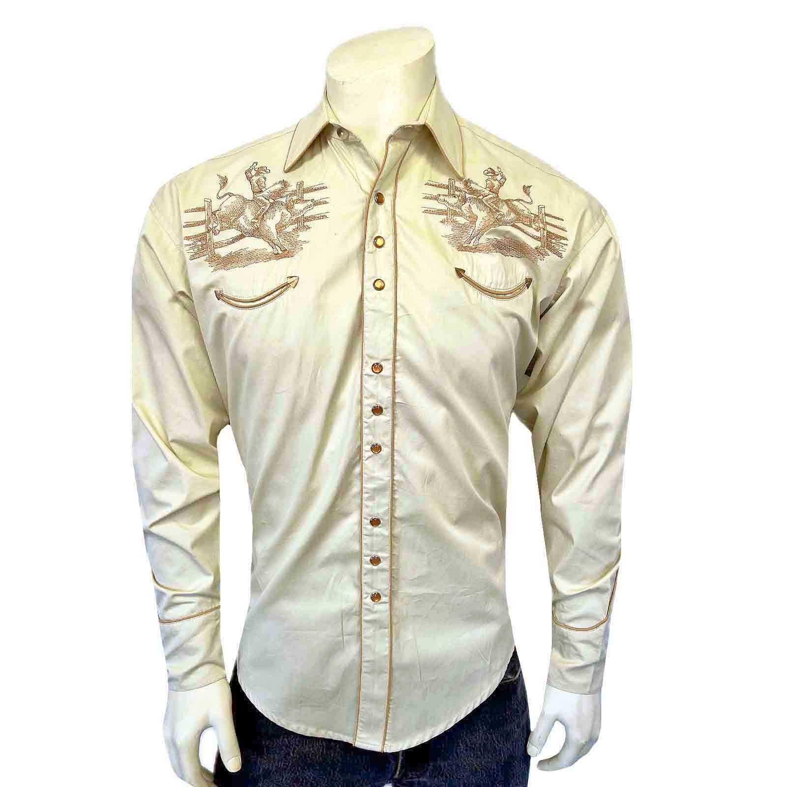 Rockmount Ranch Wear Men's Khaki Vintage Bull Rider Embroidery - Rockmount Clothing - Flyclothing LLC