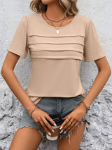 Round Neck Short Sleeve Top - Trendsi - Flyclothing LLC