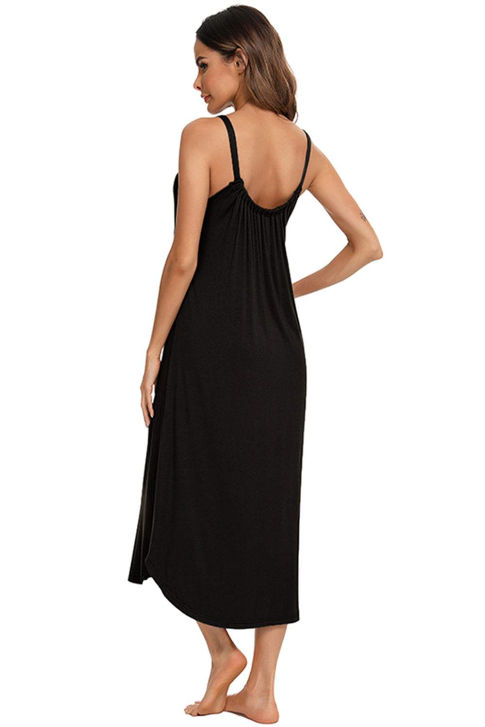 V-Neck Midi Lounge Dress - Trendsi - Flyclothing LLC