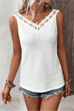 Lace Detail Textured V-Neck Tank - Trendsi