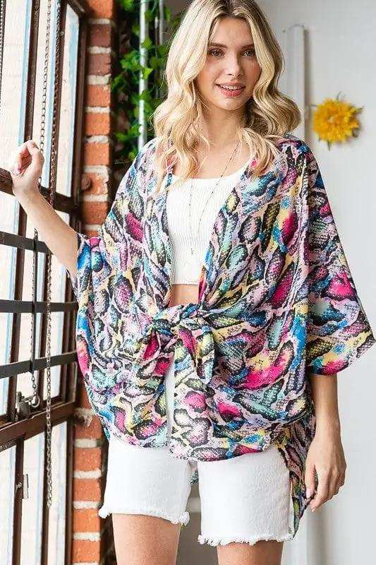 Heimish Full Size Multi Color Snake Open Cardigan Plus Size - Trendsi - Flyclothing LLC