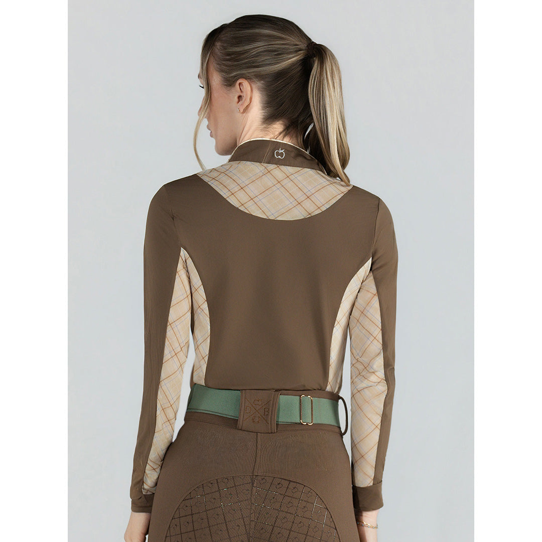 Dapplebay Grace 1/4 Zip LS Riding Top-Chestnut/Spring Plaid