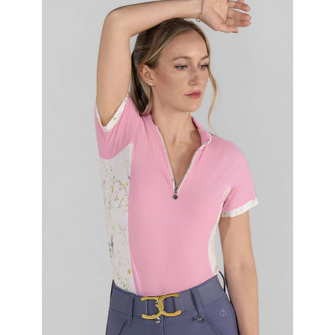 Dapplebay Grace 1/4 Zip SS Riding Top-Light Pink/Dragonfly Meadow - Breeches.com - Flyclothing LLC