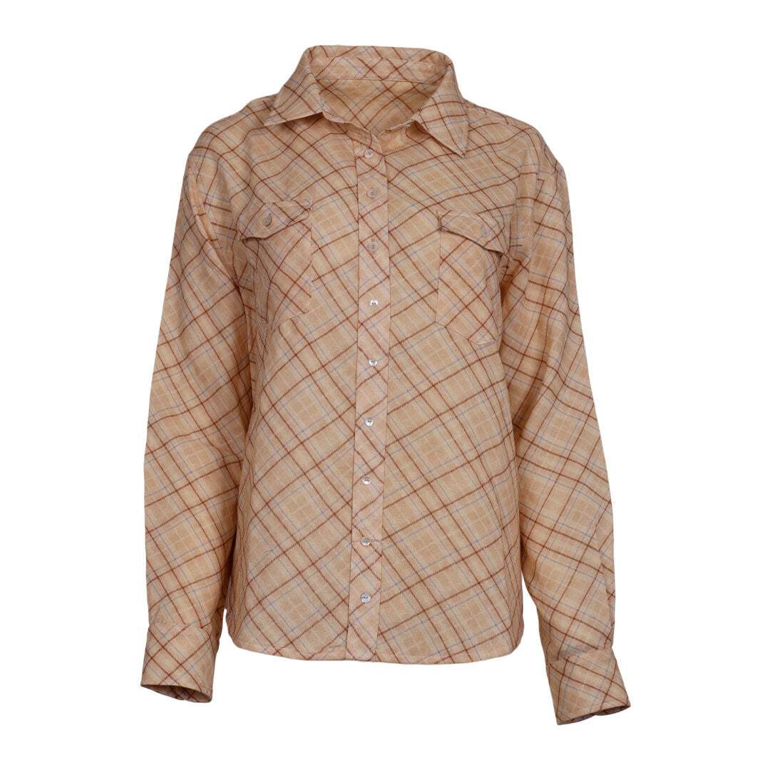Dapplebay Spring Plaid Breezy Button Up Top-Tan - Breeches.com - Flyclothing LLC