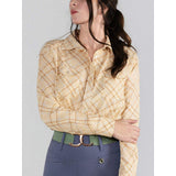 Dapplebay Spring Plaid Breezy Button Up Top-Tan - Breeches.com - Flyclothing LLC