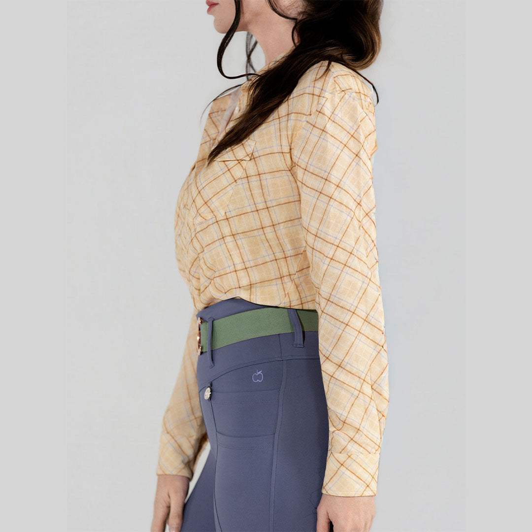 Dapplebay Spring Plaid Breezy Button Up Top-Tan - Breeches.com - Flyclothing LLC