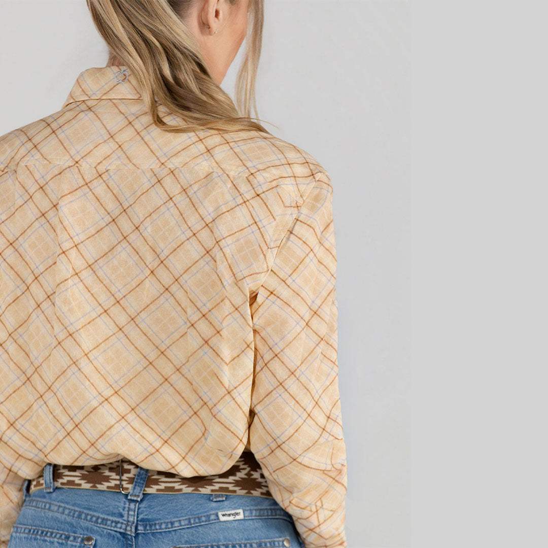 Dapplebay Spring Plaid Breezy Button Up Top-Tan - Breeches.com - Flyclothing LLC